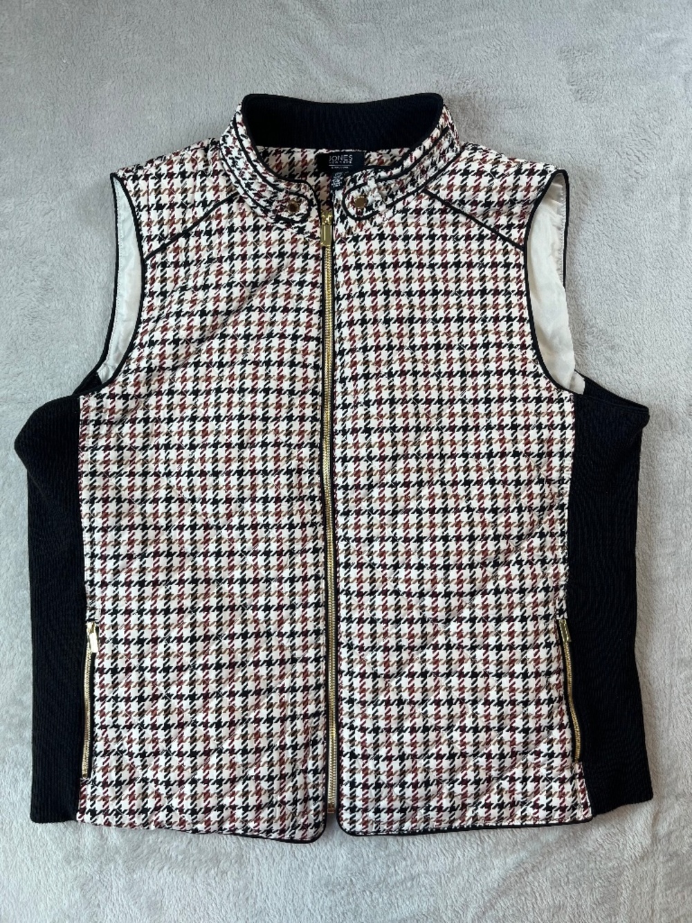 Jones New York Signature Houndstooth Quilted Full Zip Puffer Vest sz XL Classic